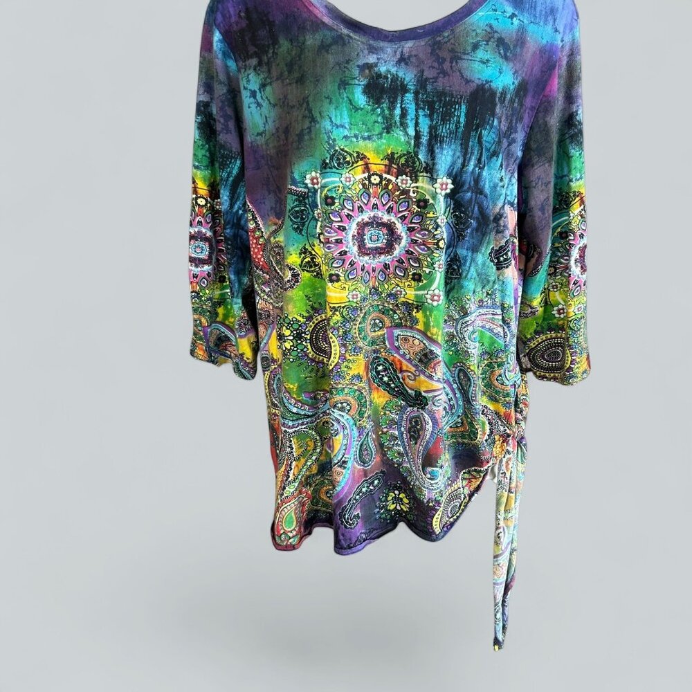 Take Two Clothing Tie Dye Embellished Asymmetrical Tee Size 1X